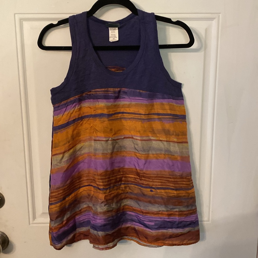 Anthropologie Left of Center Silk Flowy watercolor Striped Tank Sleeveless Top